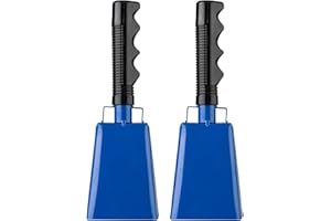 Musfunny Steel Cow Bell with Handle, Pack of 2 Metal Cow Bells 8 Inch Large Cheering Hand Bell for Football Games Sports Events Party Farm Musical Instrument (Blue)