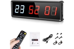 PELLOR Gym Timer, Gym Clock, LED Countdown Countdown Digital Wall Clock, Interval Timer With Stopwatch, Adjustable Brightness, Training Timer With Remote Control For Home Garage Outdoor
