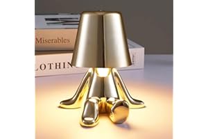 ‎SUNJULY Nachttischlampe mit Touch Steuerung, Gold Man Dekorative Thinker Statue LED Schreibtischlampe, USB Aufladung 3 Helligkeitsstufen Dimmbare Tischlampe für Schlafzimmer Büro Wohnzimmer Dekoratio Geschenk