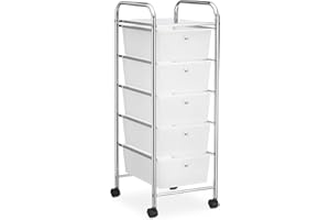 IDIMEX Caisson sur roulettes GINA Chariot avec 5 tiroirs en Plastique Blanc Transparent et 1 étagère, Meuble de Rangement pour Salle de Bain en métal chromé