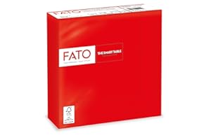 FATO - Zestaw 50 jednorazowych papierowych ręczników stołowych, idealny do posiłków i bufetów, rozmiar 33x33, złożone w 4 i 2 fałdy, kolor czerwony, 100% czysta celuloza, certyfikat FSC