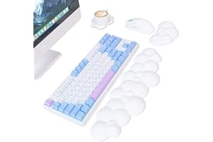 AJAZZ 3 in 1 Cloud Keyboard Wrist Rest&Mouse Pad Wrist Support&Coaster Set,PU Leather Pad Memory Foam with Non-Slip Rubber Base,Relieve Wrist and Elbow Pain,Ergonomic Palm Rest for Office/Games-White