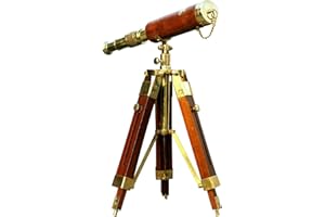 ANTIQUE VIBES Brass Telescopes, Wooden Tripod Stand, Collectible Nautical Scope, Decorative Unique Gift for Collectors