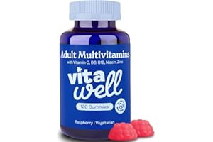 Vitawell Adult Multivitamin Gummies - 120 Raspberry Flavour Gummies (2 Month Supply) | Complex Vitamin D Formula | Chewable Multivitamins for Men & Women | Immune Support | 10 Essential Adult Vitamin