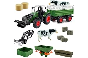 Hyrenee Véhicules de Tracteur agricole - Remorque de Tracteur avec poignée Ronde - Épandeur d'engrais avec Balle de Lait - Jouets agricoles pour garçons et Enfants