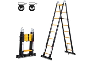 Herrselsam 5M (2.5+2.5m) Escalera telescópica de Aluminio, Escalera Multipropósito Antideslizante Escaleras Telescópicas Portátiles de Aluminio Carga Máxima 150 kg (Negro)