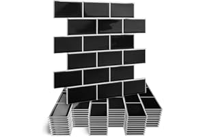 HyFanStr Thicker Upgrade Design Self Adhesive Wall Tiles for Kitchen Bathroom Stick on Tile Backsplash, 3D Peel and Stick Subway Tiles Black 5 Sheets