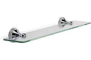 Croydex Westminster Wall Mounted Glass Shelf with Zinc Alloy Construction, Chrome, Silver