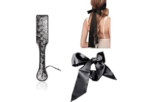 LOCKISH Spanking Paddle,Short Riding Whips With fun+2 pcs Silk Satin Blindfold Eye mask for Sleeping Games(BLACK)