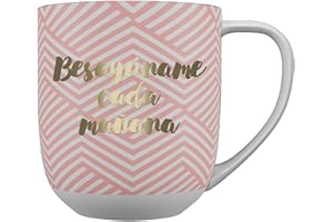 DRAEGER PARIS 1886 - Taza Cerámica Mensaje Besayúname cada Mañana - Diseño Chic en Rosa/Azul, 320 ml - Decoración con Detalles en Oro - Apta para Lavavajillas - Ideal para Decorar y Sorprender