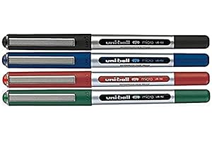 Uni-Ball UB-150 Eye Micro Liquid Ink Rollerball Pen 4-Pack, 0.5 mm Tip Size, Black/Blue/Green/Red