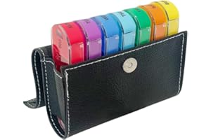 BOJIUSARL Pilulier Semainier 4 fois par jour,Grand semainier de 7 jours avec étui en cuir PU pour les médicaments, Médicaments, Vitamine, Suppléments d'huile de poisson