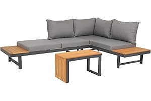 acamp Lounge Gartenmöbel Set Shadow (3-teilig) | Wetterfestes Garten-Lounge Set aus Aluminium-Gestell & FSC-zertifiziertem Akazien-Holz | Modernes Garten Loungemöbel Set mit bequemen Kissen