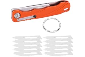 MUTUER Navaja Plegable de Bolsillo con Cuchillas de Repuesto, Cuchillo Plegable Supervivencia de Acero Inoxidable, Cuter Plegable de Bolsillo, para Acampar al Aire Libre, Caza, Acampada y Marcha