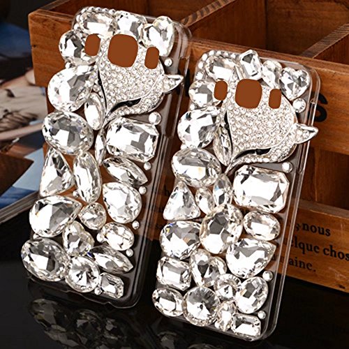 Bling Bling Galaxy A5 2017 Hülle, MOMDAD Handmade Diamant Transparent Schutzhülle für Samsung Galaxy A5 2017 A520 Glitzer Glänzend Handyhülle [Cartoon Fuchs Fox] PC Hart Case Cover Luxus Crystal Strass Shining Handgefertigt Schutz Kratzfeste Stoßdämpfende Handy Tasche Schale Bumper – Diamond # 5 - 6