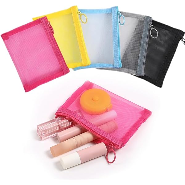 5 Sacchetti In Rete Con Cerniera Per Viaggio - Mini Bustine In Nylon 10,5x7,5 Cm, Colori Assortiti, Per Cosmetici E Accessori