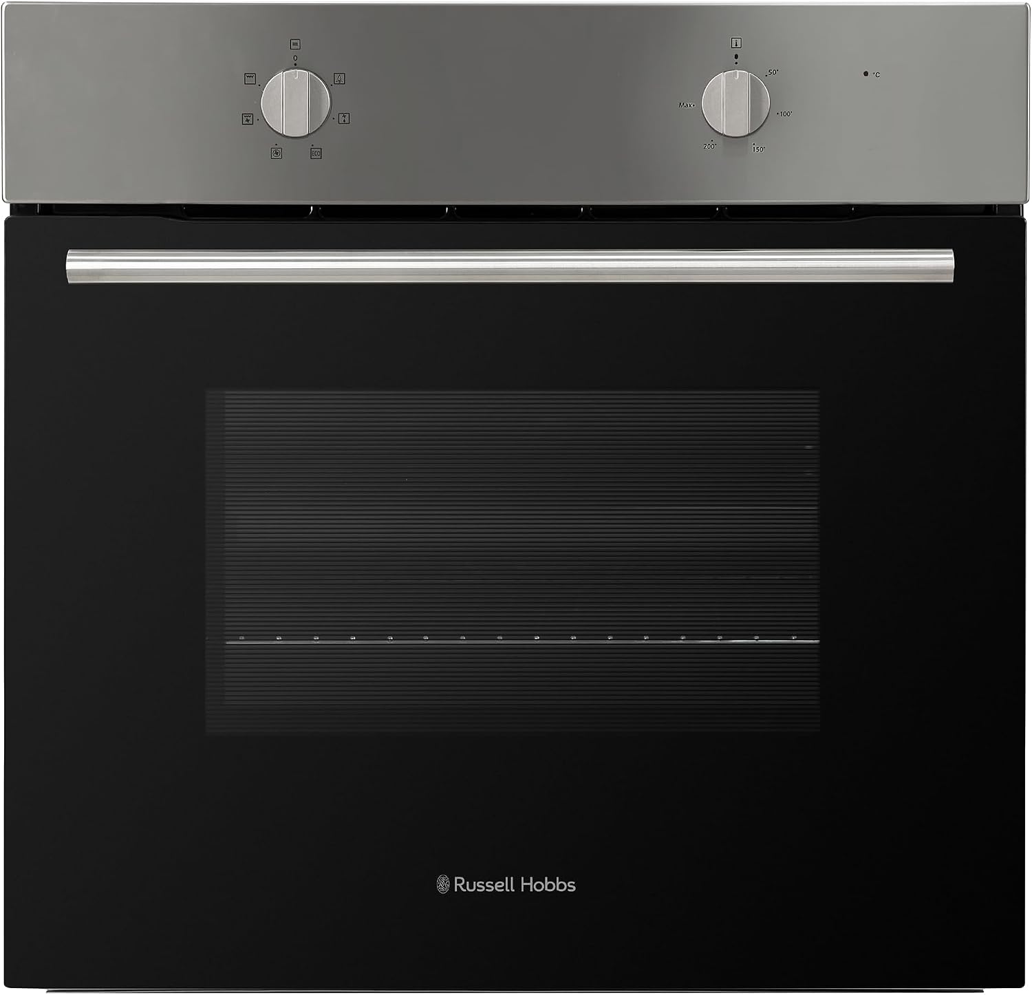 Russell Hobbs 70L, 60cm Wide, Single Electric Built-in Fan Oven and Grill in Stainless Steel, 6 Oven Functions, RHFEO7004SS