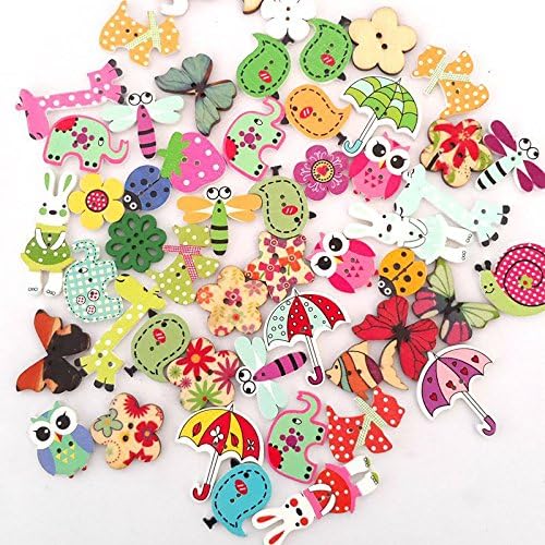 100 Pieces Mixed Cartoon Animal 2 Holes Wooden Buttons Sewing Craft Scrapbooking DIY