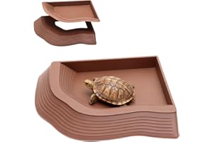 VOSSOT Schildkröten Zubehör Terrarium Schale 27,4×19,8cm – Landschildkröten Zubehör – Futter- und Wasserschale für Reptilien, Anti-Rutsch Rampen, Stabil & Leicht zu Reinigen