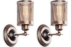 Industrial Wall Light 2 Pack, LULING Steampunk Metal Net Lampshade Interior Vintage Wall Lamp Adjustable Socket for Garage Gate Porch Hallway（NO BULB）