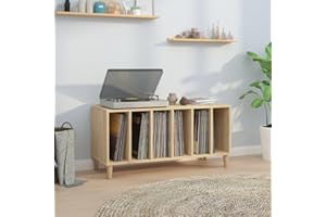 prissent Mueble para discos de roble Sonoma, 100 x 38 x 48 cm, madera contrachapada, mueble porta CD, estantería de madera para discos de vinilo, mueble multiusos aparador salón mueble TV