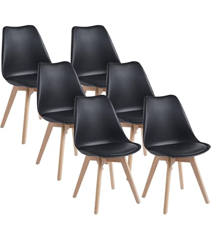 HJhomeheart Set di 4 sedie da pranzo, sedie da ufficio, gambe in legno massello di faggio, ideali per sala da pranzo, matrimoni, soggiorno, bar ( nero/4