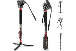NEEWER Treppiede monopiede telescopico in fibra di carbonio con piastra a sgancio rapido, compatibile con DJI RS Gimbal, base rimovibile per videocamera, carico massimo 6 kg, TP71