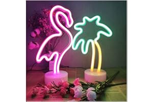 ENUOLI Flamingo and Palm Tree Neon Lights Combination Neon Signs Battery/USB Powered LED Night Lights for Girls Bedroom Party