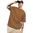 CHKOKKO Oversized Solid Round Neck Tshirts for Men