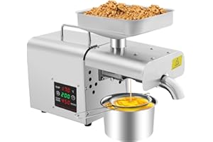 EUAIIPULL Elektrische Ölpresse 610W Automatische Kalt und Heiß Heißpresse Maschine 50-250°C 3-6kg/h Edelstahl Ölmühle Ölextraktionsmaschine für Erdnüsse Raps Teesamen Walnüsse