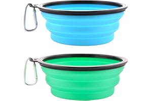 MOACC 2PZ Ciotole per Cani, Pieghevoli in Silicone, con Moschettone da Viaggio e Alpinismo, per L’Acqua e Cibo(1000ml,Azzurro e Verde Chiaro)