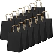 HUAPRINT Schwarze Geschenktüten 12 Stück - 10,2x7,9x11,4 Cm Mit Griffen & Verstärktem Boden