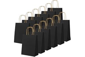 MIENOCOL 24 PCS Black Kraft Paper Bags,16x22x8cm Paper Party Bag With Twist Handles,Flat Bottom Kraft Bag Thick Party Gift-Bags for Kids Party Present,Birthday,Wedding Parties,Halloween,Christmas Bags