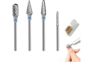 SUNNIFLY Kit di 4 Punte Fresa Unghie in Tungsteno Carburo + Spazzolino, Punte Fresa per Unghie Professionale, Fresa Per Unghie, Ideal per Rimozione Gel e Manicure