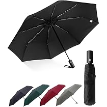 RainPlus Ombrello Automatico Antivento Da Viaggio – Compatto E Pieghevole, Nero, Con 9 Nervature In Fibra Di Vetro E Tettuccio Teflonato