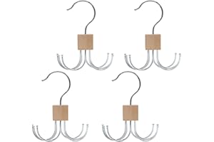 LMSAWK 4 Pieces Belt Hanger For Closet, Hanging Holder Storage Hook for Belt, Rotatable Belt Rack Closet Accessories, for Socks, Belt, Gloves, 6 Hooks, Wood Color
