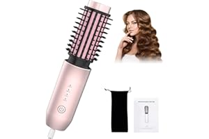 Bestauty Cordless Hot Brush, 40mm Cordless Hair Curler and Straightener Brush, 150℃-210℃, 7000mAh Type-C Rechargeable, Portable Travel Hot Brush for Curly/Straight/Volumising Styles, Rose Gold