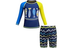 ADUYA Boys Swimming Costume Two Piece Swimsuit Set Rash Guard Trunks Swimwear Kids Swimming Pool Bathing Suit