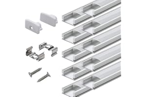 STARLANDLED Profilé Aluminium LED - 20x1mètre Aluminium Profilé U-forme pour Bandes à LED, Compact Finition Professionnelle avec Blanc Laiteux Couvercle,Embouts,Clips de Montage en Métal …