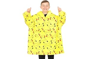 POKÉMON Pokemon Pikachu Boys Girls Fully Lined Luxury Fleece Hoodie, Oversized Fleece Blanket Hoody 7-13 Years Yellow