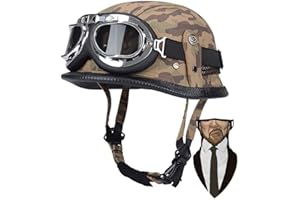 ‎DIRERTYS DIRERTYS Deutsche Leder Motorrad Halbhelme Retro Halbschalenhelm JetHelm mit Visier Schnellverschluss Schnalle für Cruiser Chopper Biker Moped DOT/ECE-Zulassung, L57~60CM