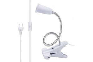 Wrpacttg Base de Lampe Table à LED E27 Douille d’ampoule Pince Support Col Cygne Clip pour avec Interrupteur 360° Prise Lecture,Maquillage, Blanche, 1pc