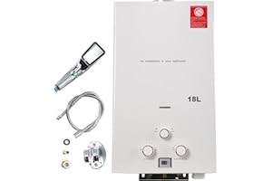ECUTEE 18L 36KW Scaldabagno a gas di petrolio liquefatto Scaldabagno a gas propano/GPL, Scaldabagno istantaneo senza serbatoio con kit doccia, Per docce da esterno, bianco