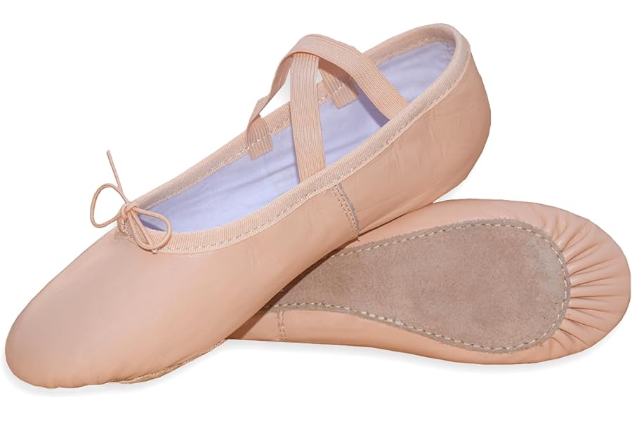 Ballet Dance Shoes - Full Flat Leather Sole Dancing Shoe Yoga Gymnastic Slippers for Girls - Kids Women & Adults