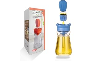 BENTFINE Flacon Distributeur d'huile avec brosse en Silicone, 2 en 1 200 ml Distributeur Bouteille d'huile d'olive Pinceau en Silicone pour Cuisine, Friture, Sauce, Barbecue, Crêpes, Marinade (Bleu)