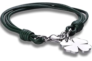 Feilok Fashion Unisex Pelle Intrecciata Quattro Foglia Bracciale Bracciale Bracciale in Acciaio Inossidabile, 8 Colori