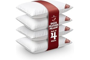 GC GAVENO CAVAILIA 4 Pack Duck Feather Pillows, Comfy Hotel Quality 2 Pillow Pairs, Washable Head Support Down Pillow, White, (48x74 cm)