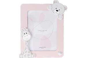 VALENTI & CO. - Marco de fotos rosa de madera con animales del zoológico, de mesa o para colgar como decoración en el dormitorio, idea de regalo para recién nacido y niño - 13 x 24 cm