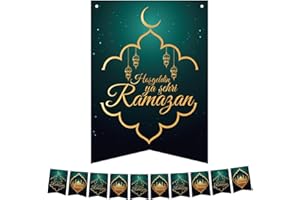 BUY BY BROTHERS Ramazan Dekor, Hoşgeldin ya şehri Ramazan, Ramadan Deko, Wimpelkette, Banner, Garland, Fahnenkette (grün/gold)