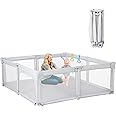 Doradotey Playpen Foldable Playpen for Baby and Toddlers, 2 Zip Doors, Mesh Walls, Padded Frame, Play Pen with Travel Bag, 150x150x68cm Playard, Light Grey